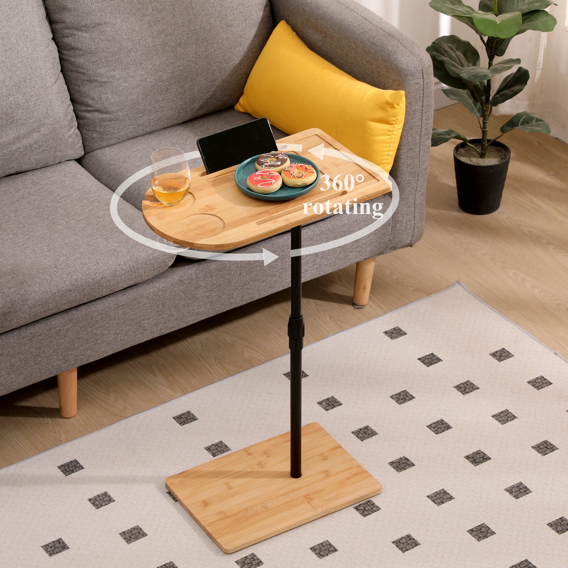 Couch Tray Table Bamboo Height Adjustable Side Table For Sofa C Shaped Oval End Tables With Slots For Bed & Chairs In Living Room & Bedroom Oval Rectangle Natural Height Adjustable & Standing Desks Primary Living Space Farmhouse Manual Freestanding Oval