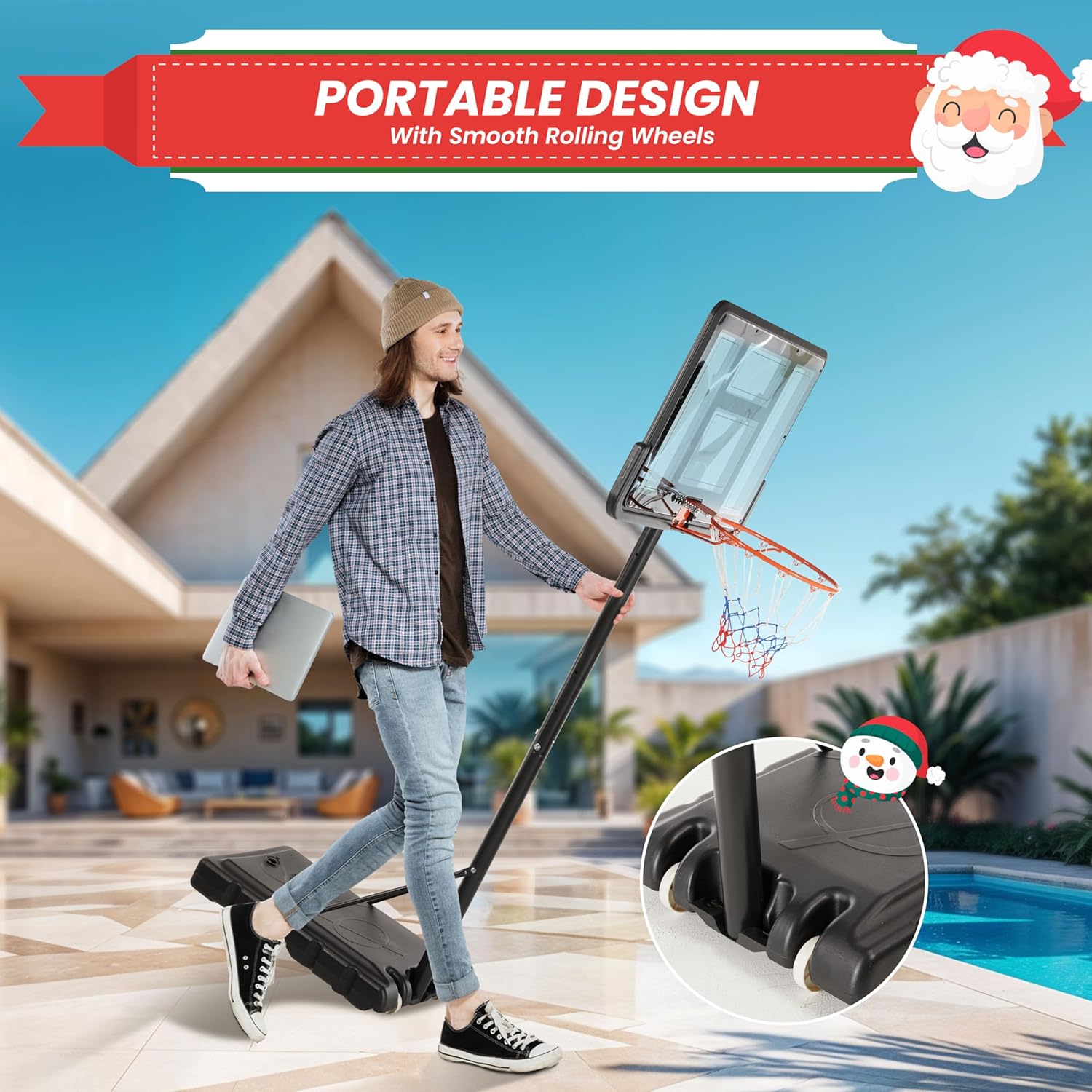 Basketball Hoop Outdoor Portable Goals Court System 4.2 10Ft Adjustable Height, 44 Inch Shatterproof Backboard & Enlarged Base, Gifts For Kids Youth Adults In Backyard Driveway Indoor Black Metal