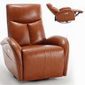 Yellow Brown Genuine Leather Swivel And Rocker Power Recliner Chair With Lumbar Support, Max Swivel Degree 270 , Heavy Duty Motion Mechanism With Usb And Type C Brown Genuine Leather Power Push Button Metal Primary Living Space Medium Firm Pillow Back