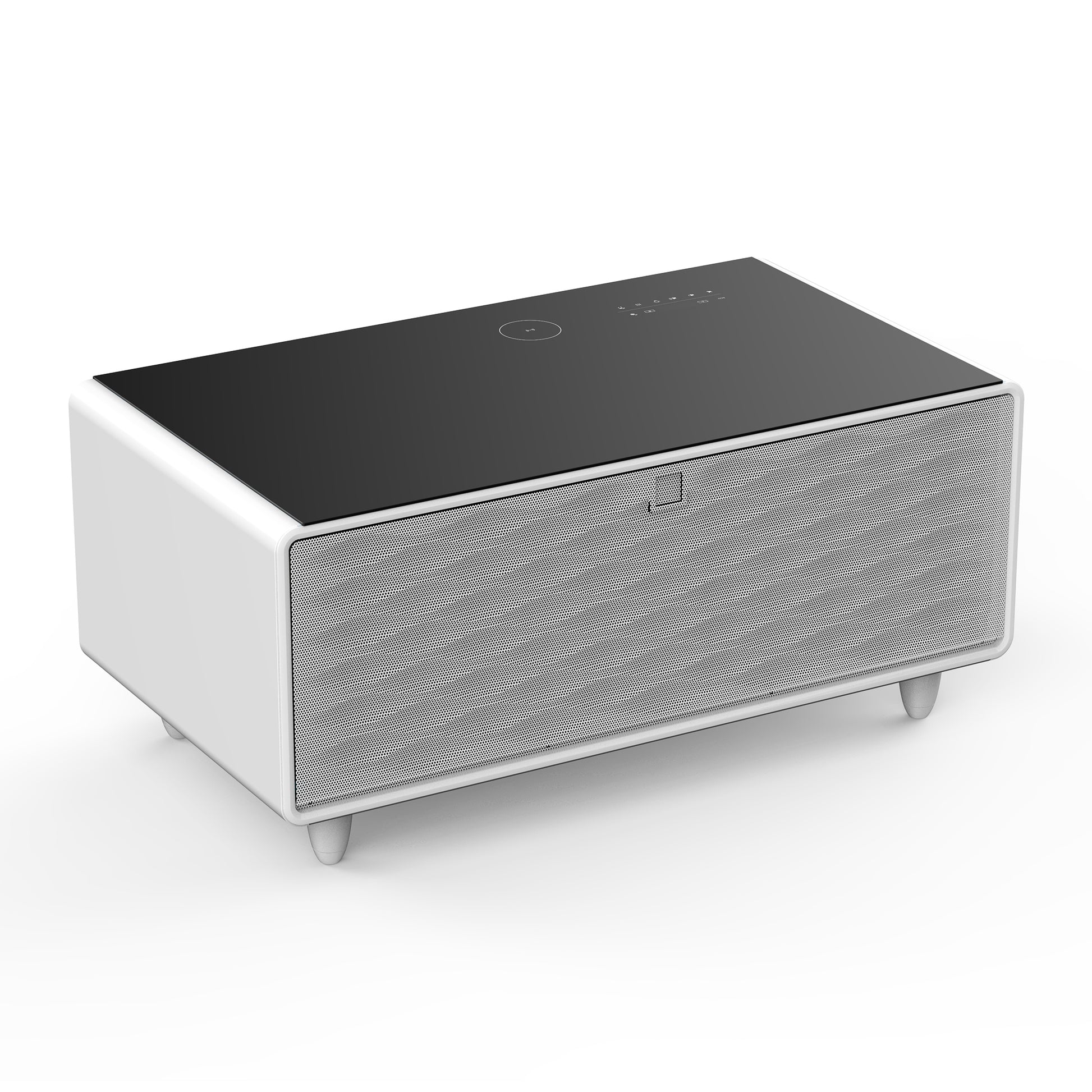 Modern Smart Coffee Table With Built In Fridge, Bluetooth Speaker, Wireless Charging, Touch Control Panel, Usb Ports, Outlet Protection, Atmosphere Light, Black Black White Built In Outlets Or Usb Primary Living Space Freestanding Rectangular Drawers