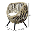 27 Inch Accent Chair, Rattan Frame, Curved Round Silhouette, Brown, Black Brown Black Wood