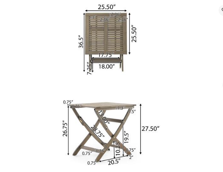 Positano 25 " Foldable Bistro Table Grey Acacia Wood