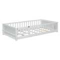 Twin Size Floor Platform Bed With Built In Book Storage Rack, Door,White Twin White American Design Pine