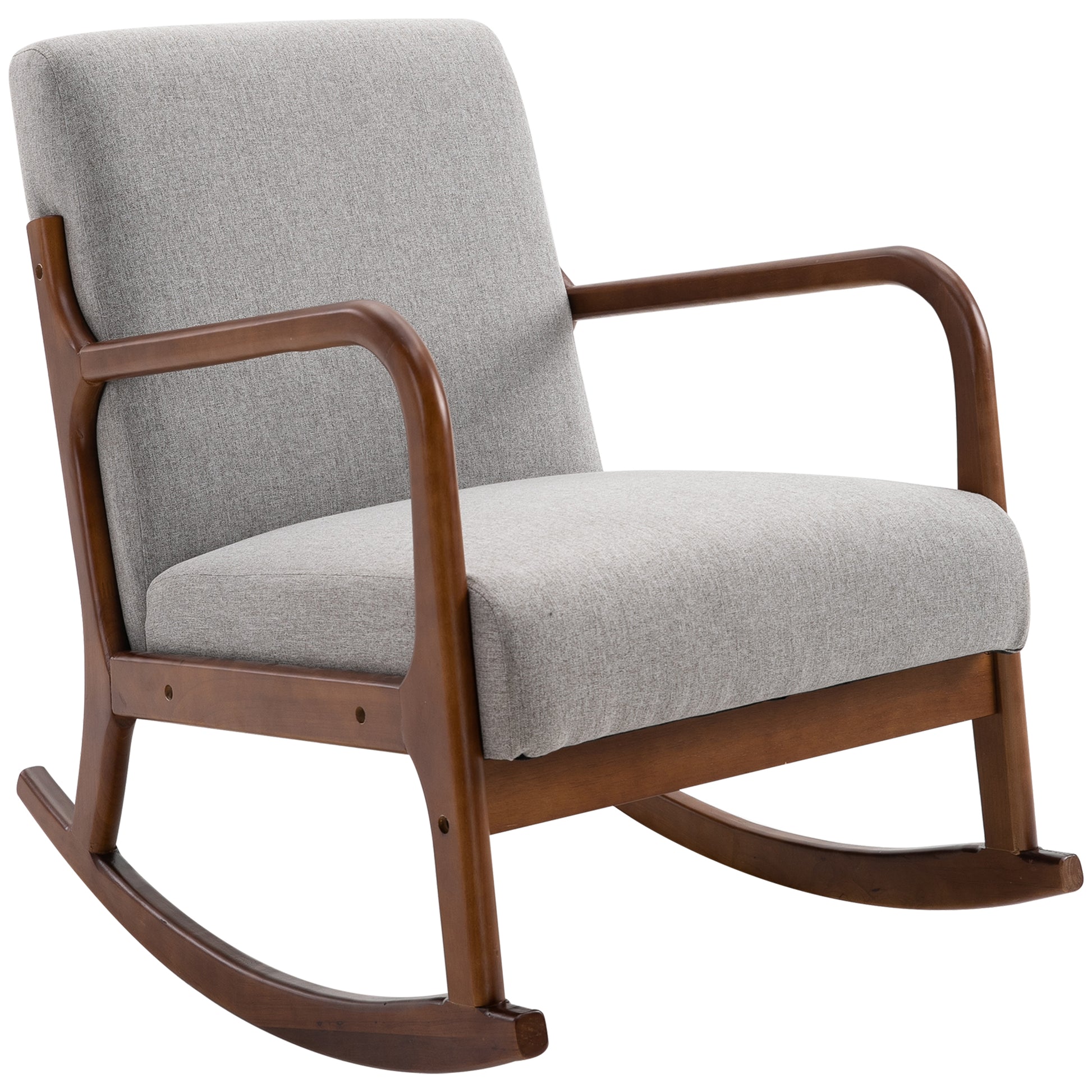 Homcom Upholstered Rocking Armchair With Wood Base And Linen Fabric Padded Seat For Living Room, Grey Grey Linen