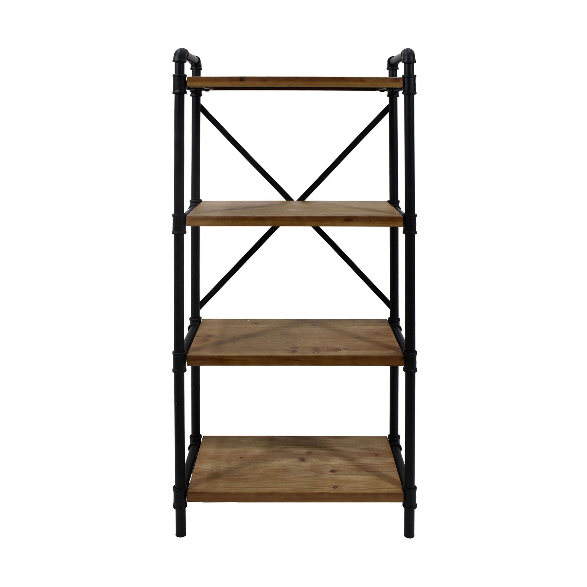 Metal Pipe Shelf With Fir Wood Black Metal & Wood