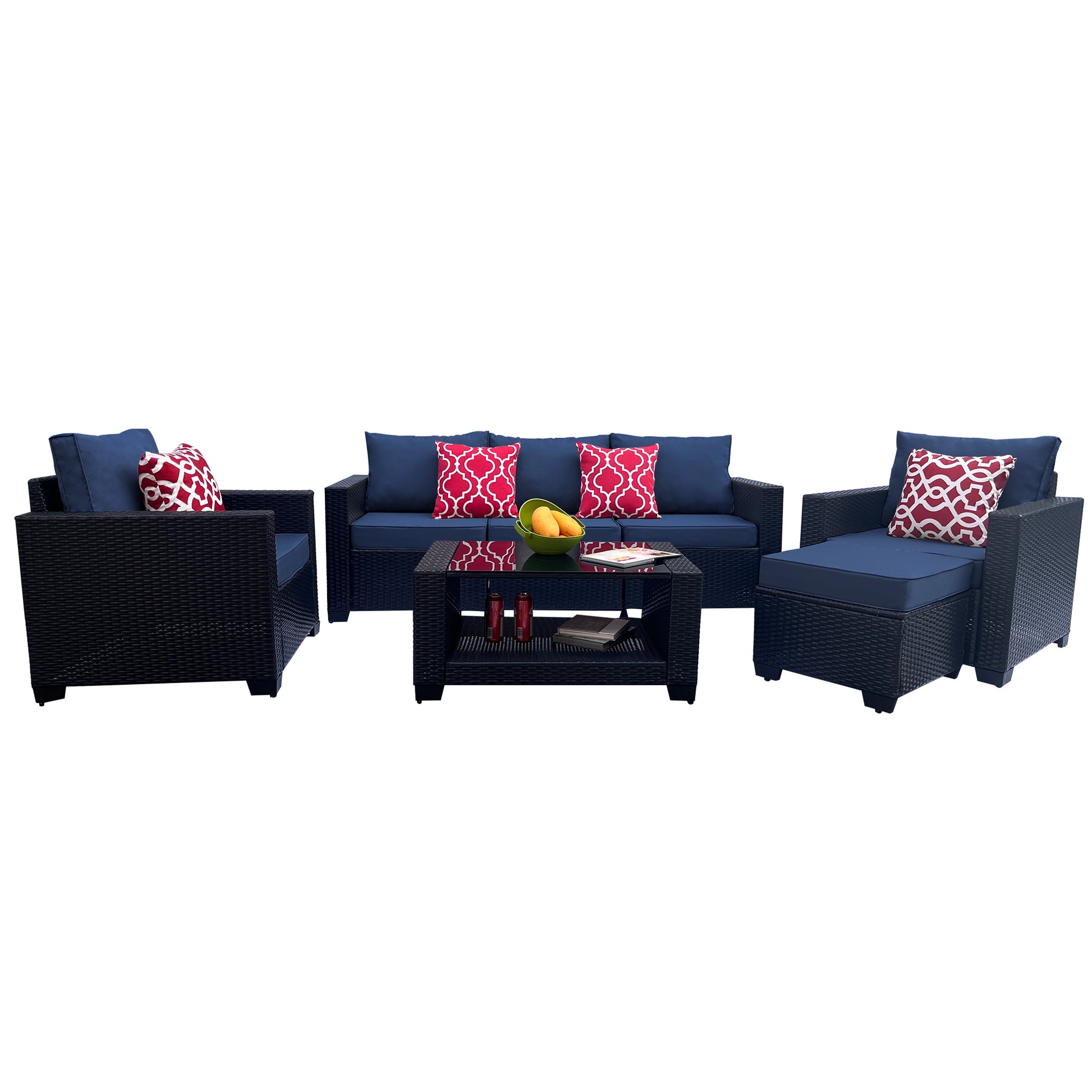 Outdoor Garden Patio Furniture 7 Piece Pe Rattan Wicker Cushioned Sofa Sets And Coffee Table, Patio Furniture Set Outdoor Couch Outdoor Couch Patio Furniture Outdoor Sofa Patio Couch Yes Complete Patio Set Dark Coffee Blue Seats 6 Weather Resistant Frame