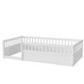 Twin Floor Bed Frame With Fence, Wood Kids Floor Beds Frame For Bedroom Playroom,White Twin White Pine