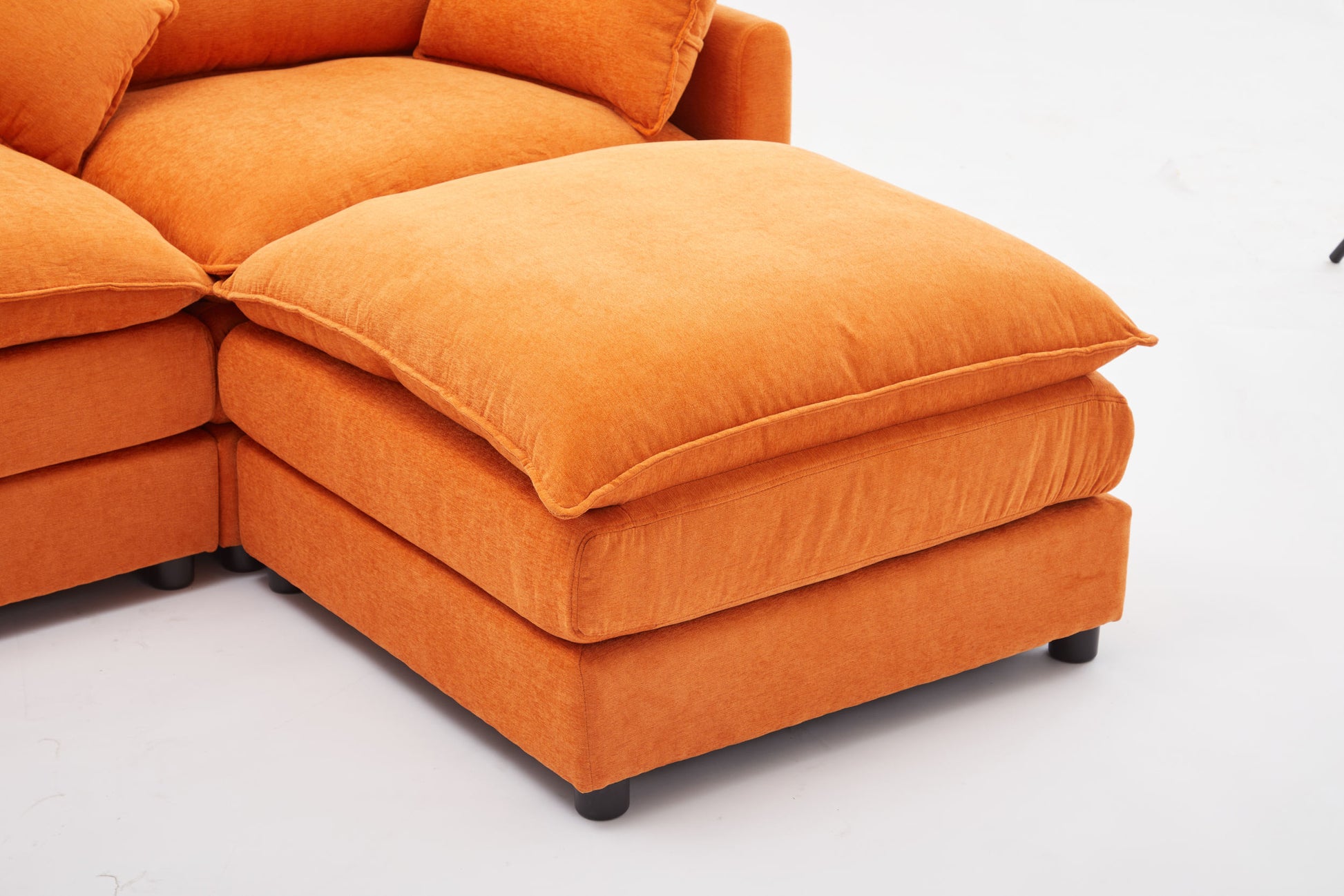 Modular Sectional Sofa, 3 Seater Sofa With Ottoman, Modern L Shaped Sofa For Living Room Bedroom Apartment Orange Wood Fabric 4 Seat