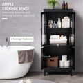 Kleankin Bathroom Floor Cabinet With 2 Storage Cabinets, Tempered Glass Door, Freestanding Linen Tower With Adjustable Shelves For Living Room, Black Black Mdf