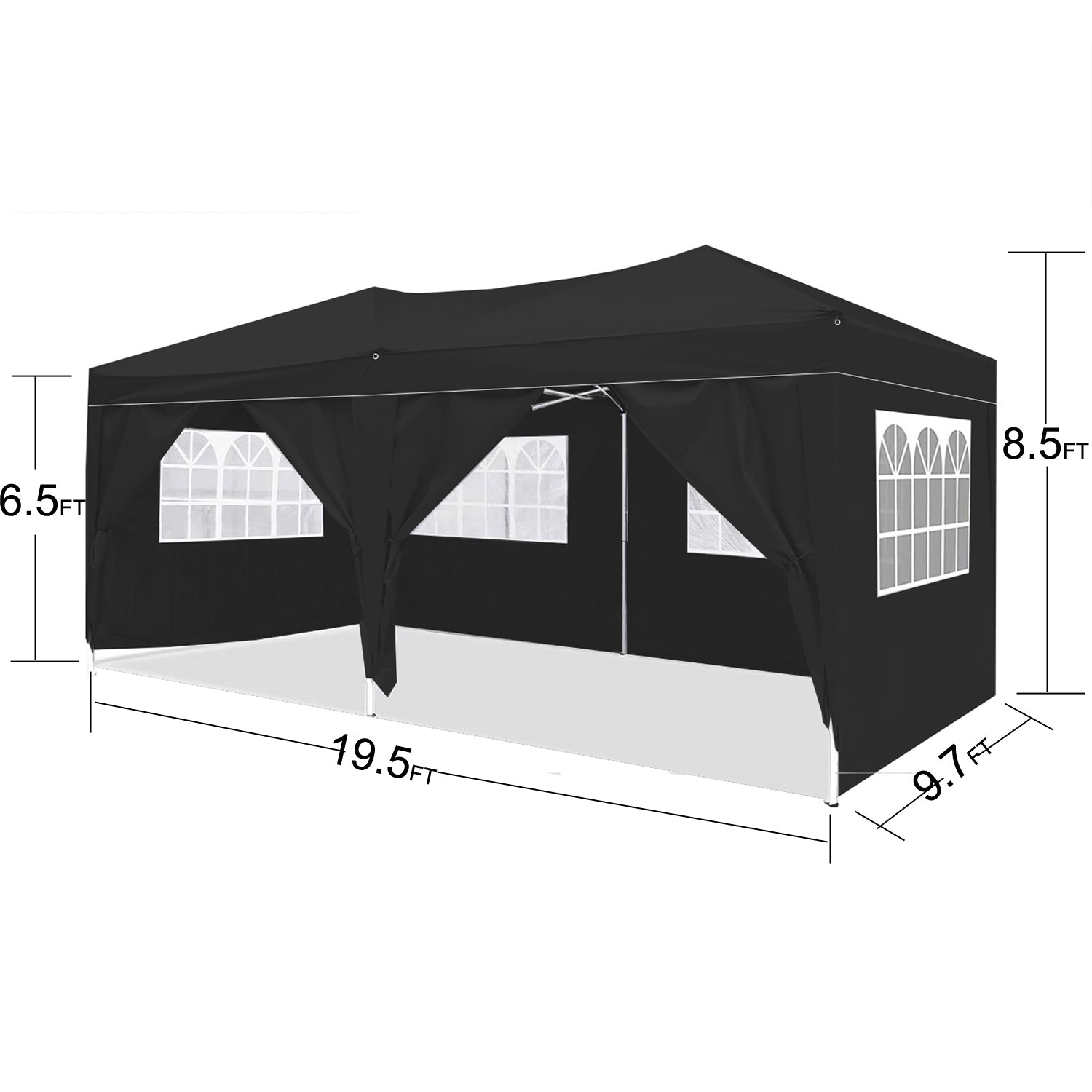 10'X20' Ez Pop Up Canopy Outdoor Portable Party Folding Tent With 6 Removable Sidewalls Carry Bag 4Pcs Weight Bag Black Metal