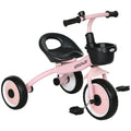 Qaba Kids Tricycle For Toddlers Age 2 5 With Adjustable Seat, Toddler Bike For Children With Basket, Bell, Handlebar Grips, Pink Pink Metal