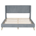 Queen Size Corduroy Platform Bed With Metal Legs, Gray Old Sku:Wf300238Aae Queen Gray Corduroy