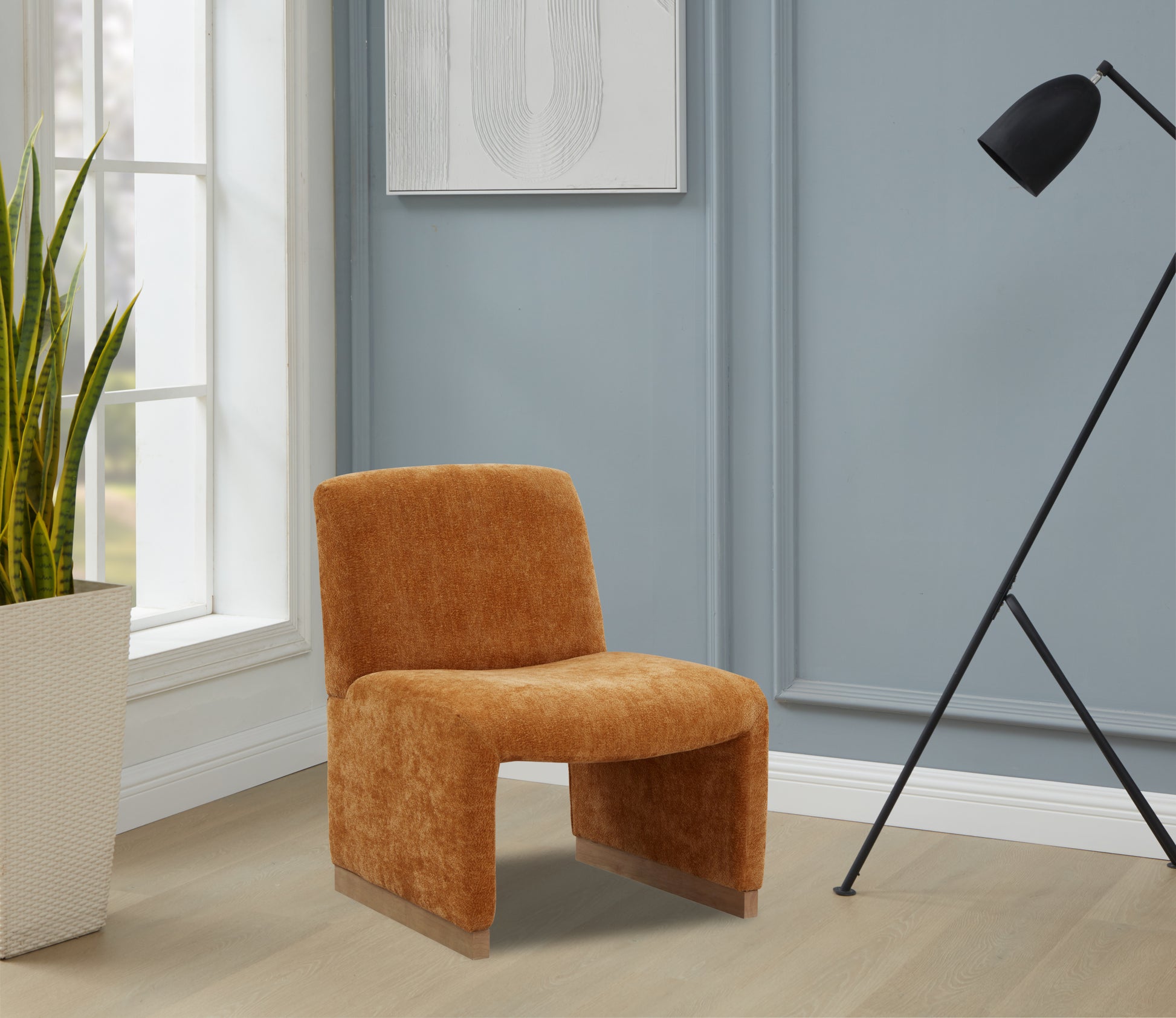 Comfy Accent Chair, Upholstered Slipper Chair, Armless Chair With Wood Legs And Soft Fabric For Living Room, Bedroom, Orange Orange Foam Wood Fabric