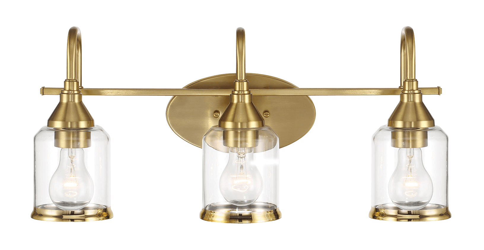 Twilight Three Lights Brushed Gold Contemporary Vanity Light 22"W 10"H 7.48"E With Clear Glass Gold Glass Bathroom Glass,Metal