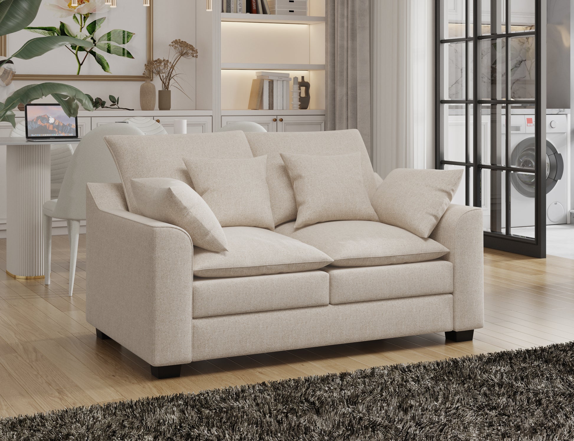 55" Loveseat Couch 2 Seater Sofa With Pillows Polyester Upholstery Down Filled Cushion Sofa For Living Room Apartment,Beige Beige Polyester Wood Primary Living Space Soft Cushion Back Foam Polyester 2 Seat