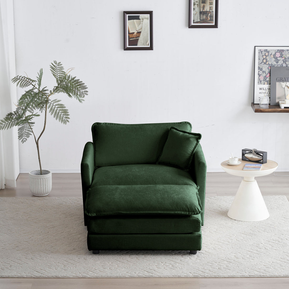 Modern Accent Chair With Ottoman, Living Room Club Chair Chenille Upholstered Armchairreading Chair For Bedroom, Green Chenille Green Chenille 1 Seat