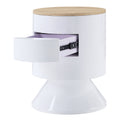 White High Gloss And Natural 1 Drawer Drum Nightstand White 1 Drawer Bedroom Round Contemporary Drawers White Wood