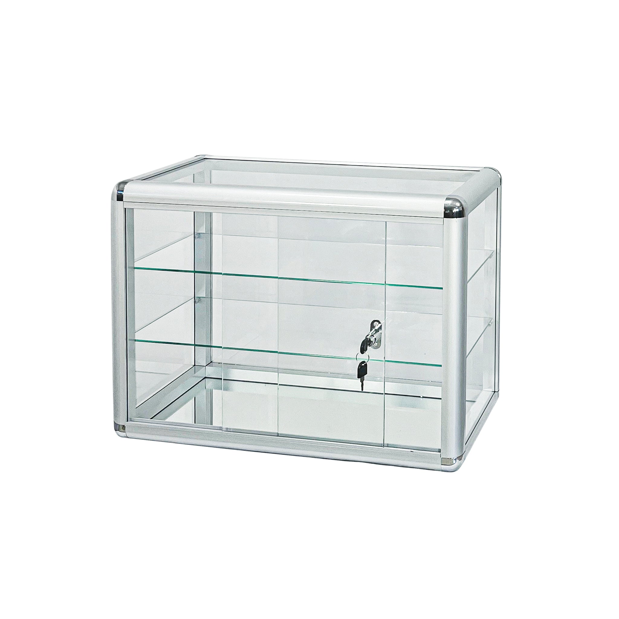 Tempered Glass Counter Top Display Showcase With Sliding Glass Door And Lock,Standard Aluminum Framing With Sliding Glass Door And Lock Display Cabinet Silver Glass