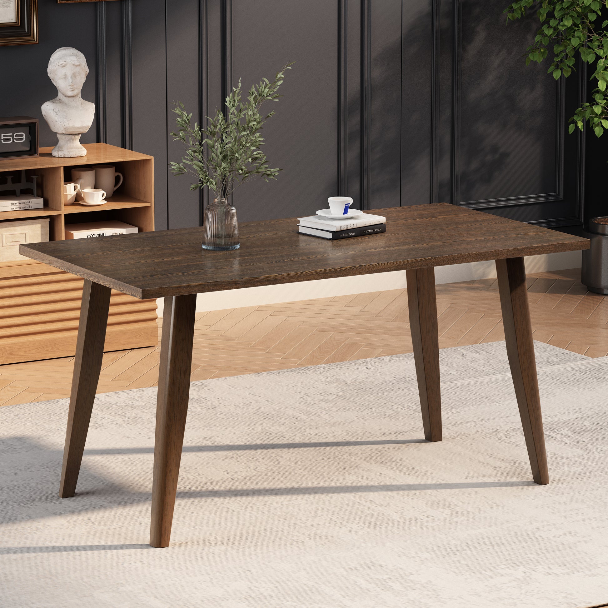 Indoor Wood Dining Set,Dining Chairs Set Of 6 Dining Table Brown Brown Rubber Wood