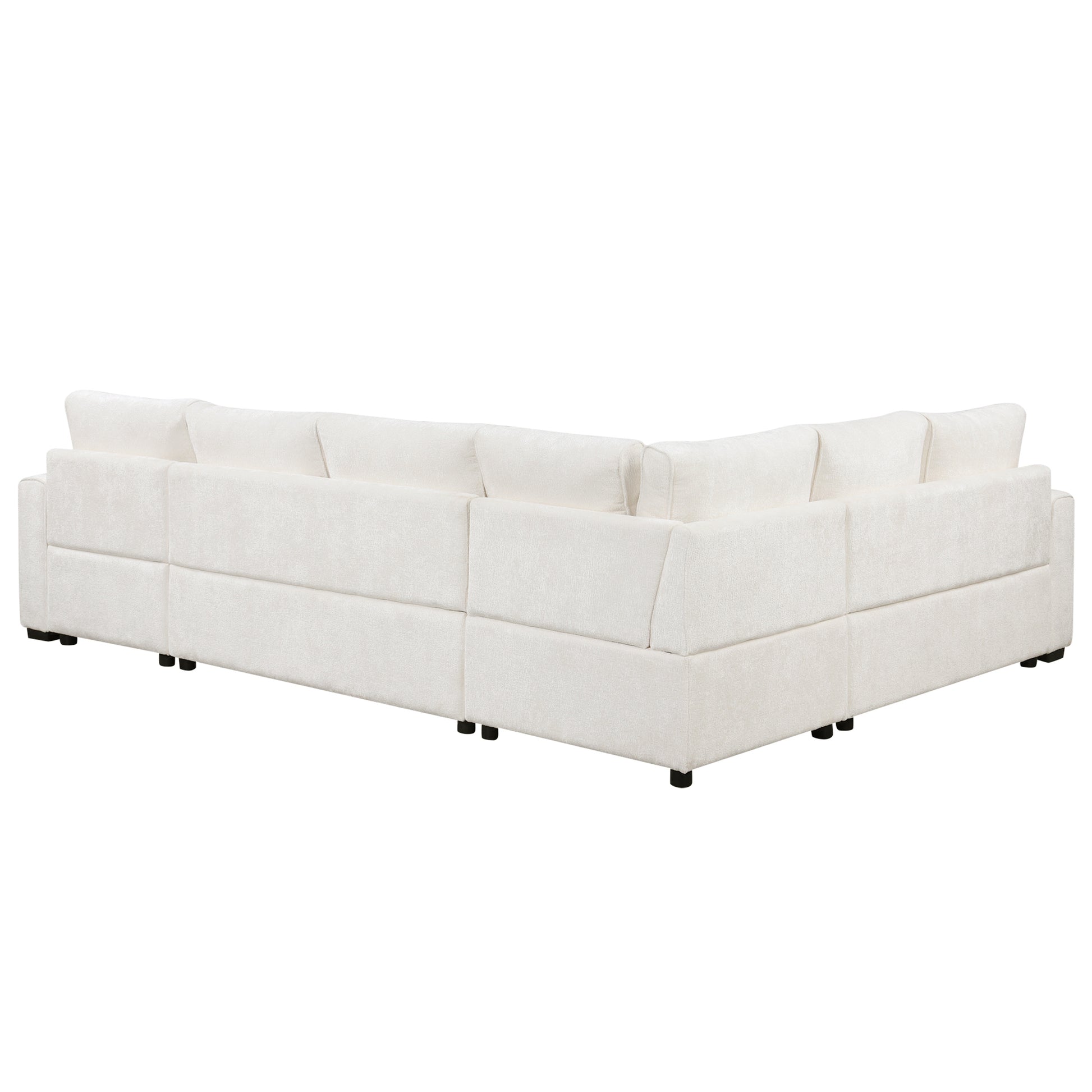 112.2" Sectional Sofa Pull Out Sofa Bed Sleeper With A Storage Ottoman,Three Pillows And Charging Devices For Living Room, Cream Cream Foam Chenille 6 Seat