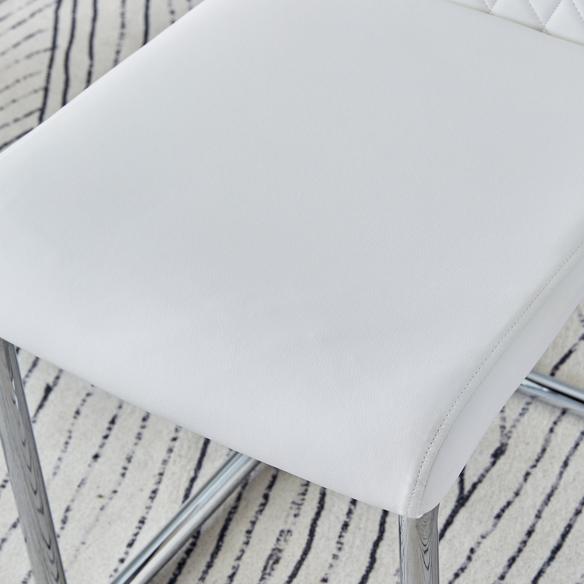 Table And Chair Set, Modern And Minimalist Dining Table. Imitation Marble Glass Sticker Desktop, Stainless Steel Legs, Stable And Beautiful. Comfortable Pu Seats. Dt 69 White Silver Glass