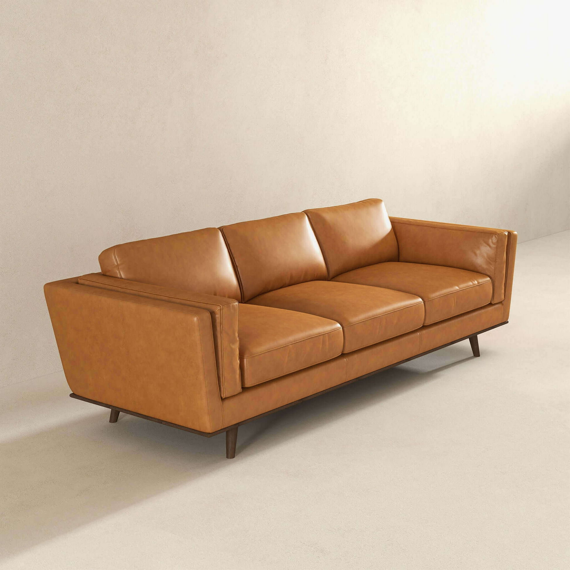 Chase Mid Century Modern Tan Genuine Leather Sofa Tan Brown Genuine Leather Wood Primary Living Space Mid Century Modern Foam Genuine Leather 3 Seat