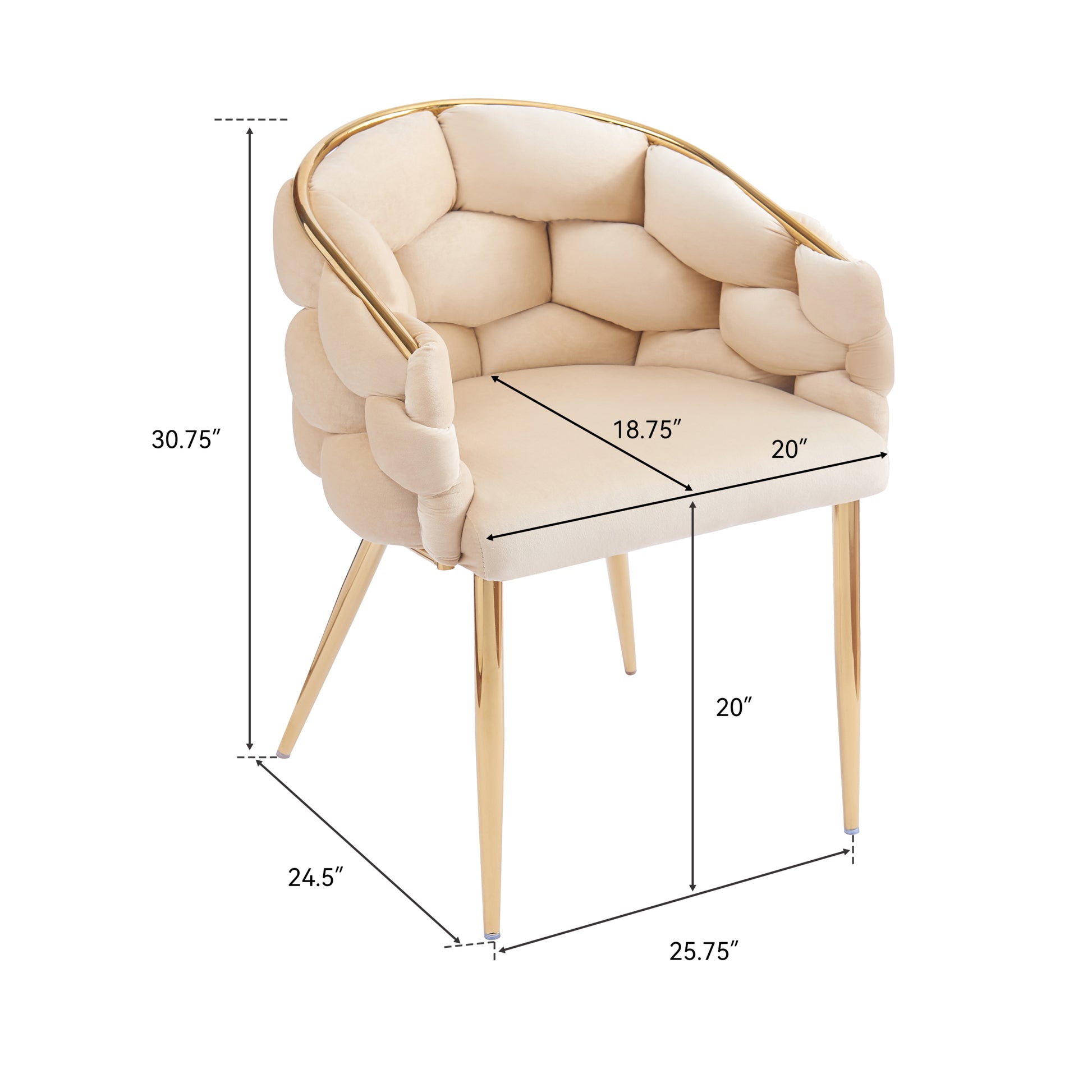 Set Of 2 Luxury Handmade Accent Chair With Gold Legs, Modern Velvet Armchair For Living Room And Bedroom Beige Foam Velvet