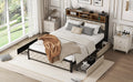 Metal Queen Size Platform Bed With 4 Drawers, Upholstered Headboard And Footboard, Sockets And Usb Ports, Beige Queen Beige Black Fabric Metal