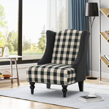 Toddman Hi Back Club Chair, High Back Fabric Club Chair, Black Checkerboard And Dark Charcoal 28D X 33W X 38H Inch Black White Scottie Dogs Fabric