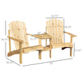 Outsunny Wooden Adirondack Chair For Two, Outdoor Fire Pit Chair Set With Table & Umbrella Hole, Patio Chairs For Deck Lawn Pool Backyard, Natural Natural Wood