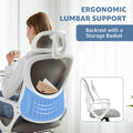 High Back Mesh Rolling Work Task Chairs With Wheels And Adjustable Headrests, Comfy Lumbar Support, Armrest For Bedroom, Gaming, Grey Grey Metal