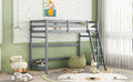 Twin Size High Loft Bed With Inclined Ladder, Guardrails,Grey Twin Grey American Design Pine