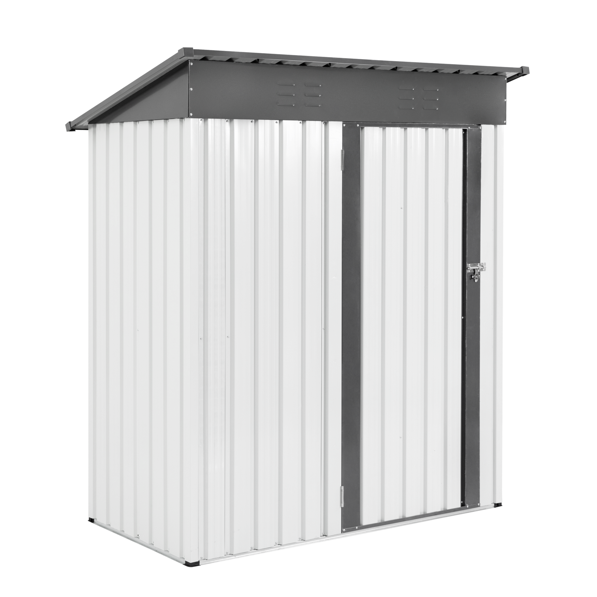 Xwt016 Garden Metal Storage Lifter Shed Gray White 5X3X6Ft Outdoor Storing Tools Rainproof Hinge Door Version Grey Metal