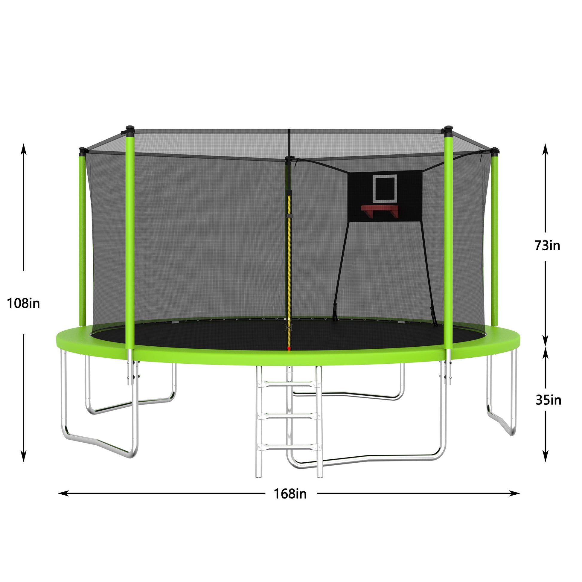 14Ft Trampoline For Kids And Adults With Net, Outdoor Recreational Trampolines For Family Green Metal