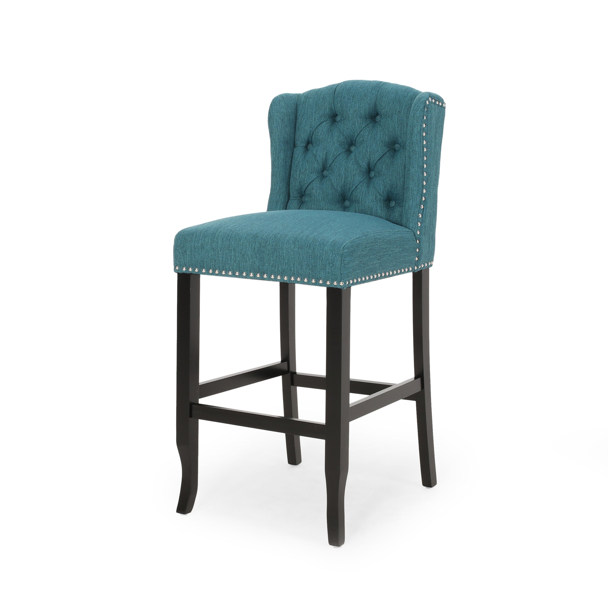 Vienna Contemporary Fabric Tufted Wingback 31 Inch Counter Stools, Set Of 2, Teal And Dark Brown Teal Fabric