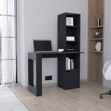 Iowa Computer Desk With 1 Cabinet And 4 Tier Bookcase Black Computer Desk Office Modern Rectangular Open Storage Desk Rectangular Particle Board Engineered Wood