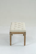 Traditional Rectangle Tufted Ottoman Bench In Beige Linen Look Fabric, For The Living Room And Bedroom Beige Rubber Wood