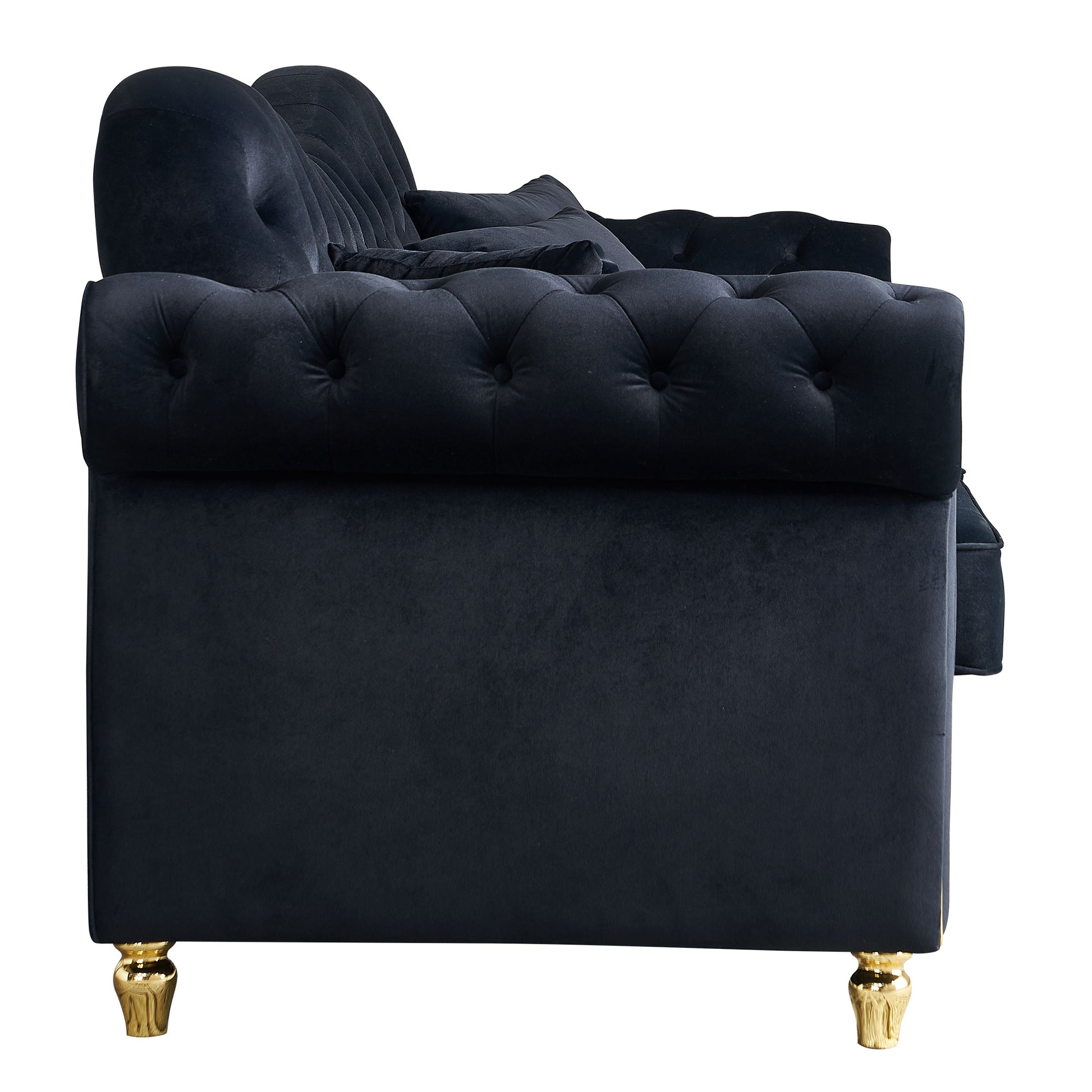 82.68'' Mid Century Modern Velvet Couch Chesterfield Sofa For Living Room,Hotel,Guest Room,Waiting Room, Black Color Black Velvet Wood Primary Living Space Medium Soft Tufted Back Modern Rolled Arms