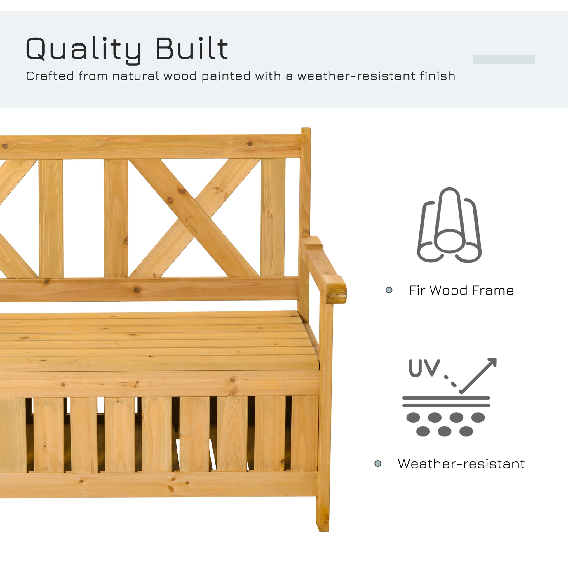 Outsunny Patio Wooden Bench With Storage Box, 29 Gallon Outdoor Storage Bench, Large Entryway Deck Box W Unique X Shape Back, For Deck, Porch & Balcony, Yellow Yellow Wood