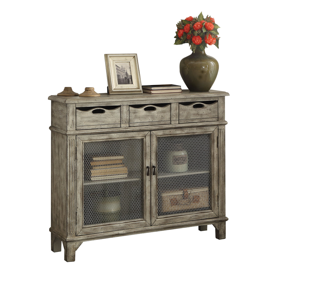 Weathered Grey 2 Door Console Cabinet With 3 Drawer Freestanding 3 4 Drawers Grey Primary Living Space Drawers Included Modern Solid Wood Mdf