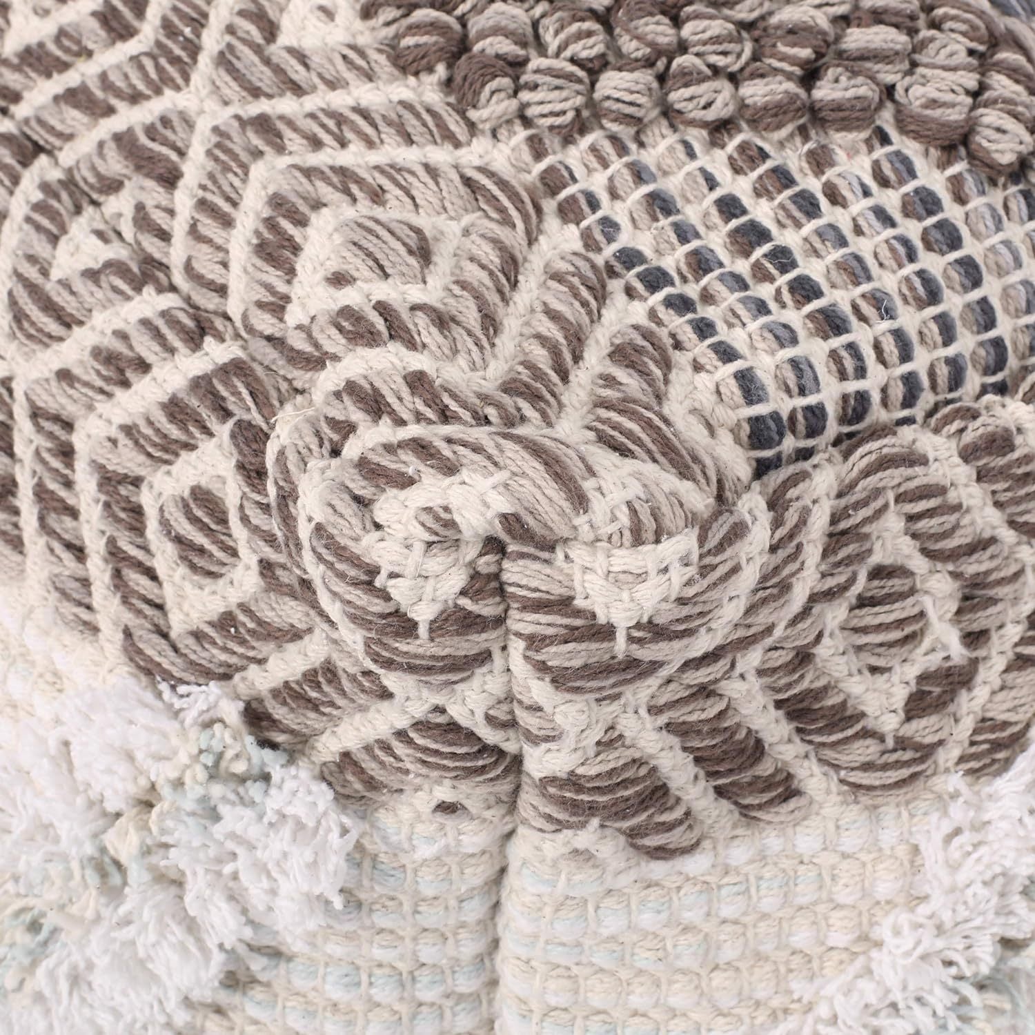 Woven Wool Pouf Multi Fabric