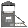 Wooden Twin Over Full Bunk Bed, Loft Bed With Playhouse, Farmhouse, Ladder, Slide And Guardrails, Antique Gray Old Sku :Lt000028Aae Twin Antique Gray Solid Wood