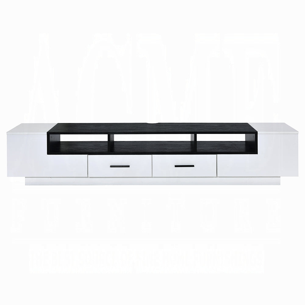 White And Black 2 Drawer Tv Stand White Black Primary Living Space 70 Inches 70 79 Inches Modern Particle Board Mdf