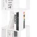 5 Tier Rotating Bookshelf, Floor Rack Simple Bookcase With Acrylic Plate Student Multi Function Creative Bookshelf For Living Room With Anti Toppling Base White Particle Board