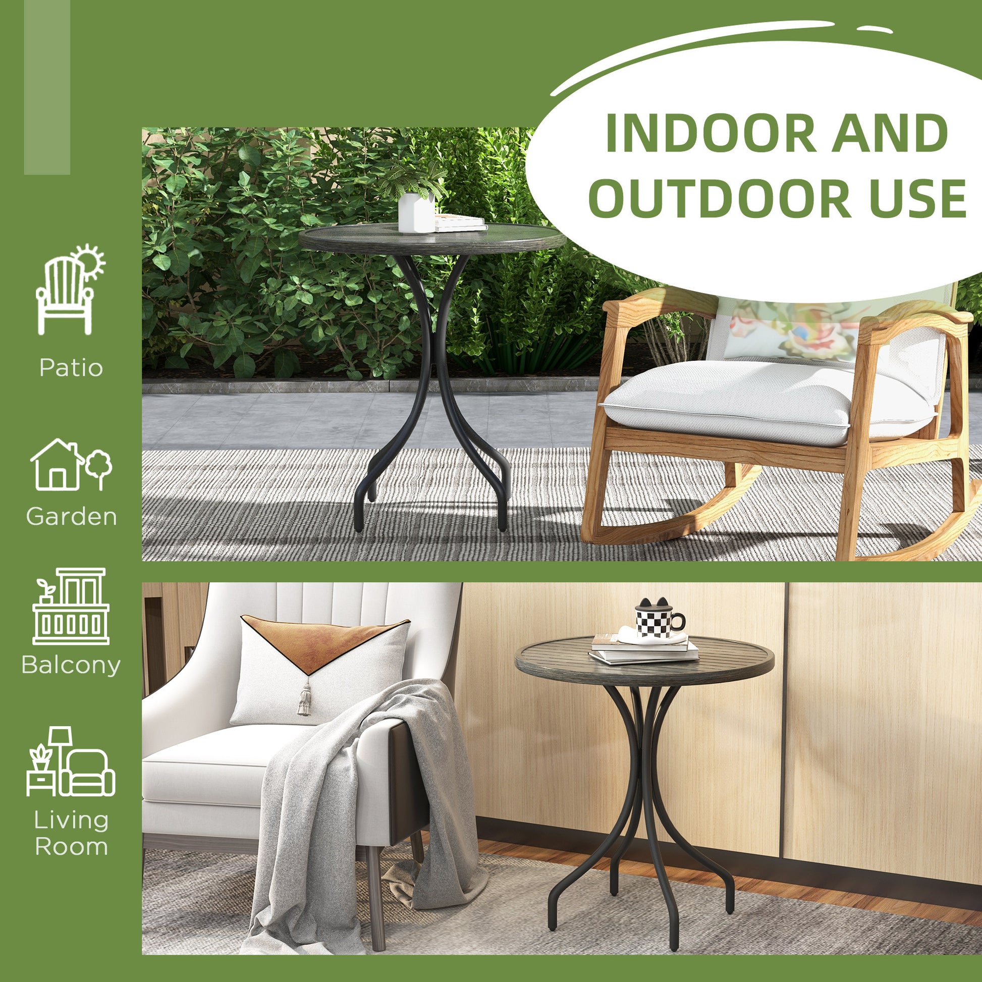 Outsunny Outdoor Side Table, 26" Round Patio Table With Steel Frame And Slat Tabletop For Garden, Backyard, Porch, Balcony, Distressed Gray Gray Steel