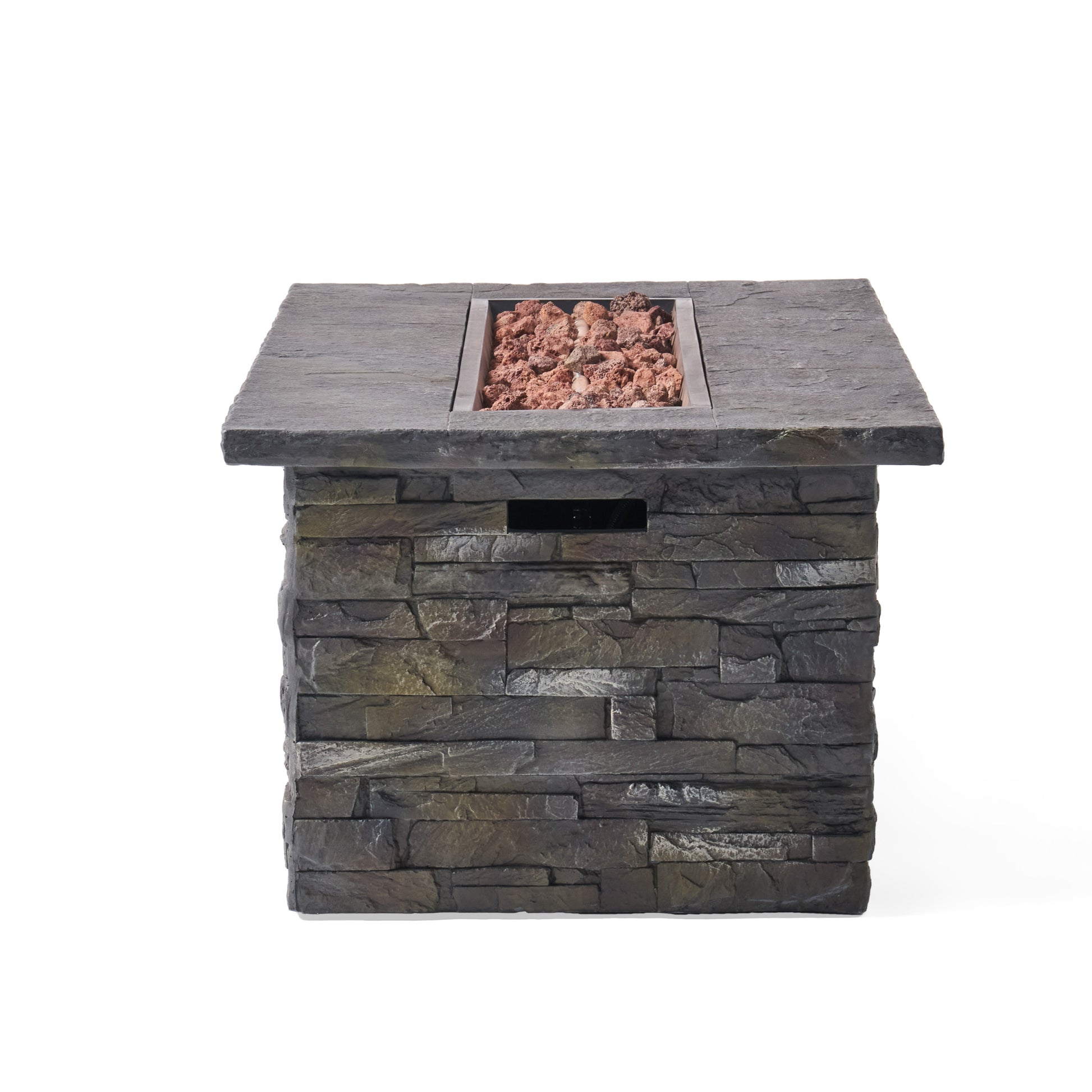56" Outdoor 40,000 Btu Rectangular Mgo Concrete Propane Fire Pit, Stone Pattern Tank Cover Not Included Stone Gray Magnesium Oxide