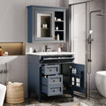 30'' Bathroom Vanity With Top Sink, Modern Bathroom Storage Cabinet With 2 Drawers And A Tip Out Drawer, Freestanding Vanity Set With Mirror Cabinet, Single Sink Bathroom Vanity 3 Blue 2 Mirror Included Bathroom Wall Mounted Modern Solid Wood Painted