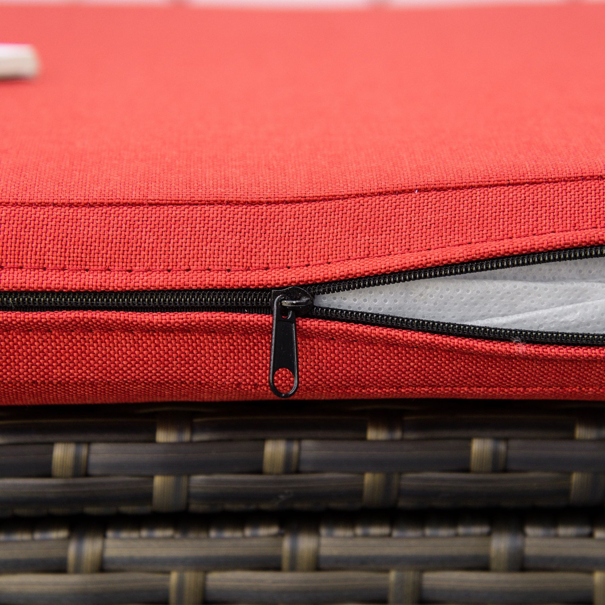 Outsunny 27 Gallon Patio Wicker Storage Bench, Outdoor Pe Rattan Patio Furniture, 2 In 1 Large Capacity Rectangle Garden Storage Box With Handles And Cushion, Red Red Steel