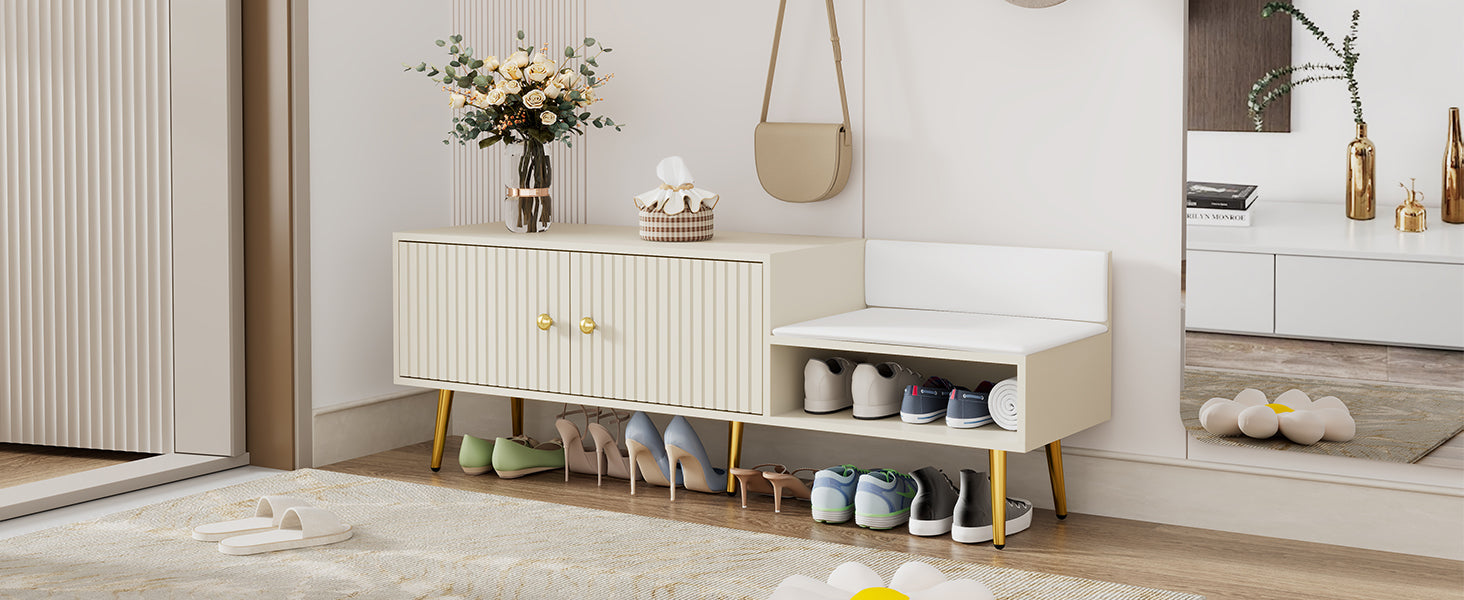Modern Shoe Storage Bench With Hidden Storage And Upholstered Cushions For Bedside, Living Room And Entryway Antique White Antique White Mdf Metal
