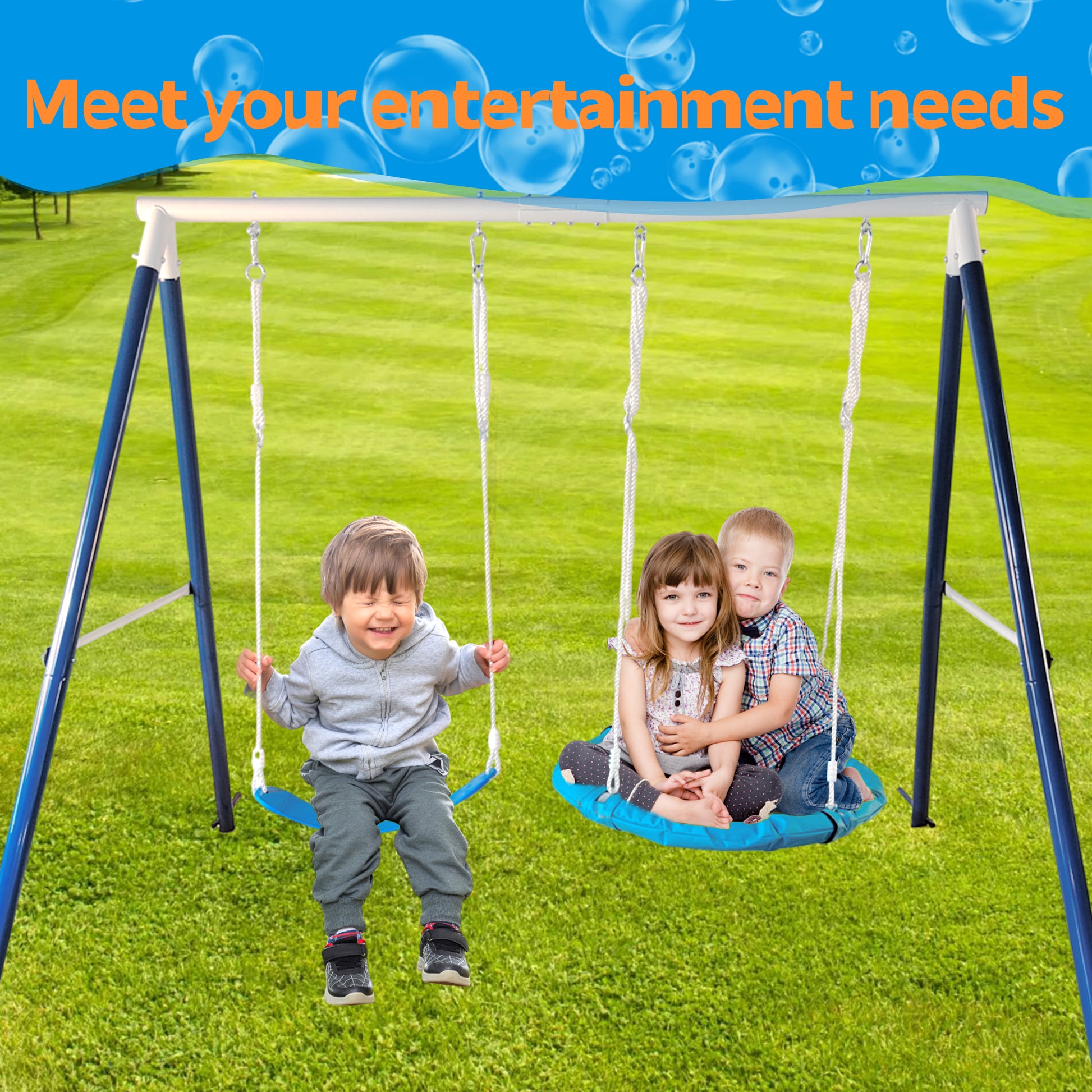 Kids Metal Swing Set For Backyard Outdoor Playground Two Functional Swing Set For Kids Outdoor Equipment Antique Blue 200 Lbs & Over Modern 5 To 8 Years Metal Outdoor